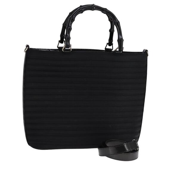 GUCCI Bamboo Handbag Nylon Black Silver 000 1998 000 1998